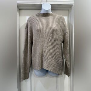 Edited By Remi Bader Ribbed Asymmetric Crewneck Sweater in Oatmeal Size Large